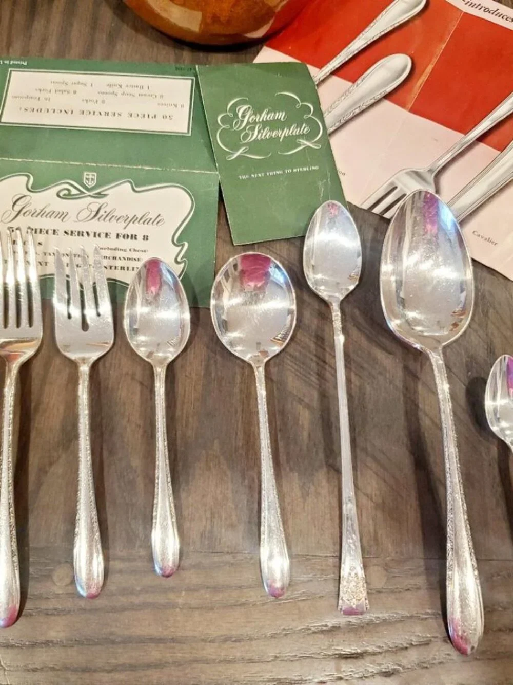 Gorham Invitation Silver Plated Flatware, Case, Papers & Winthrop Lincoln set